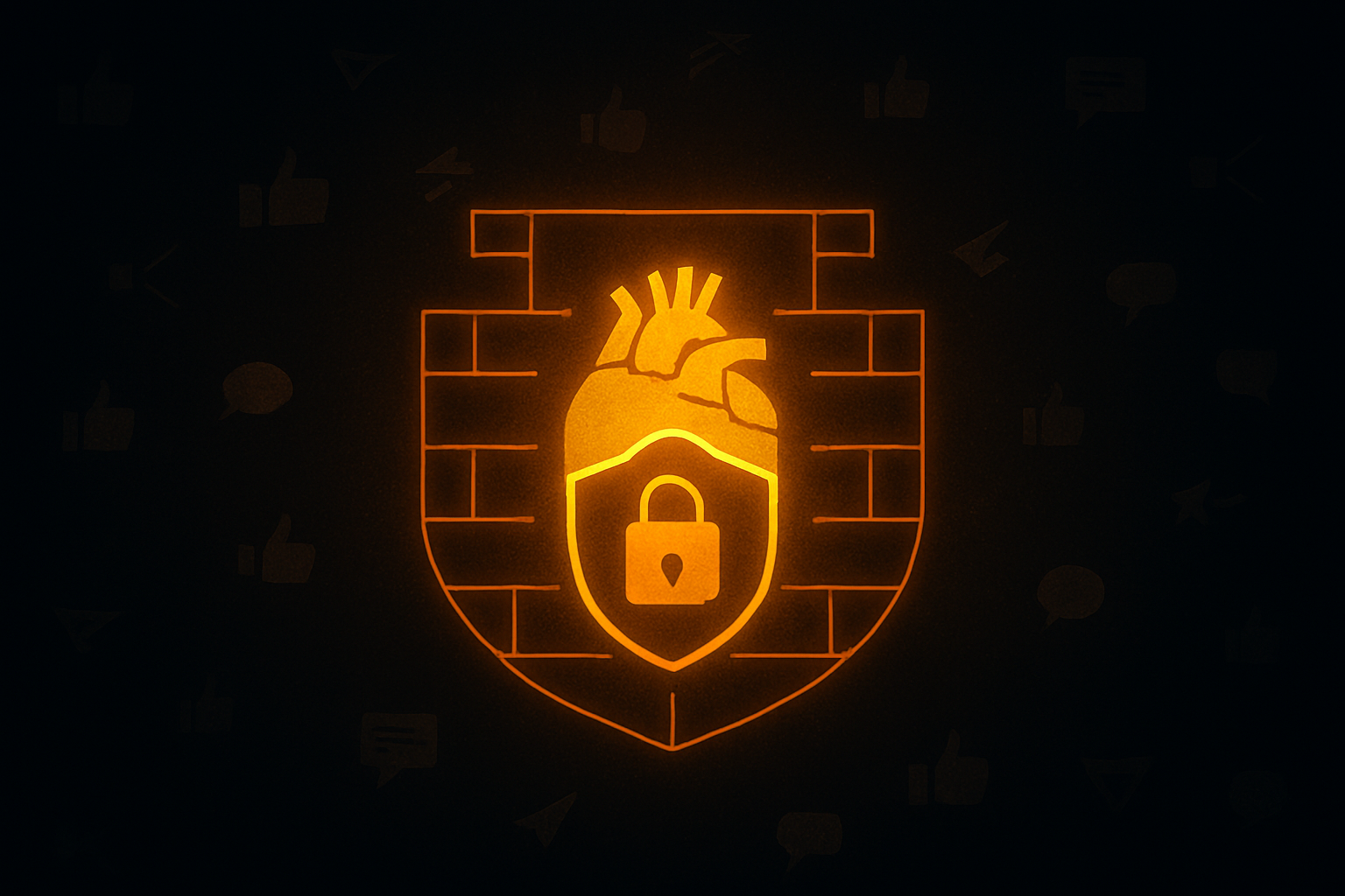 Ilustrasi hati digital dilindungi firewall, melambangkan the silent score dan ikhlas dari riya